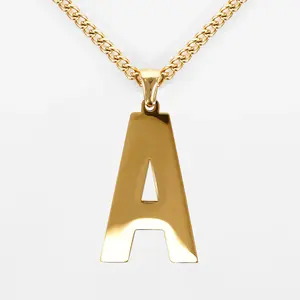 SLEEFS Gold Plated Stainless Steel Letter Pendant Necklace 18K Polished 3 Chain Lengths 18" 23" 28" for Athletes and Style Enthusiasts