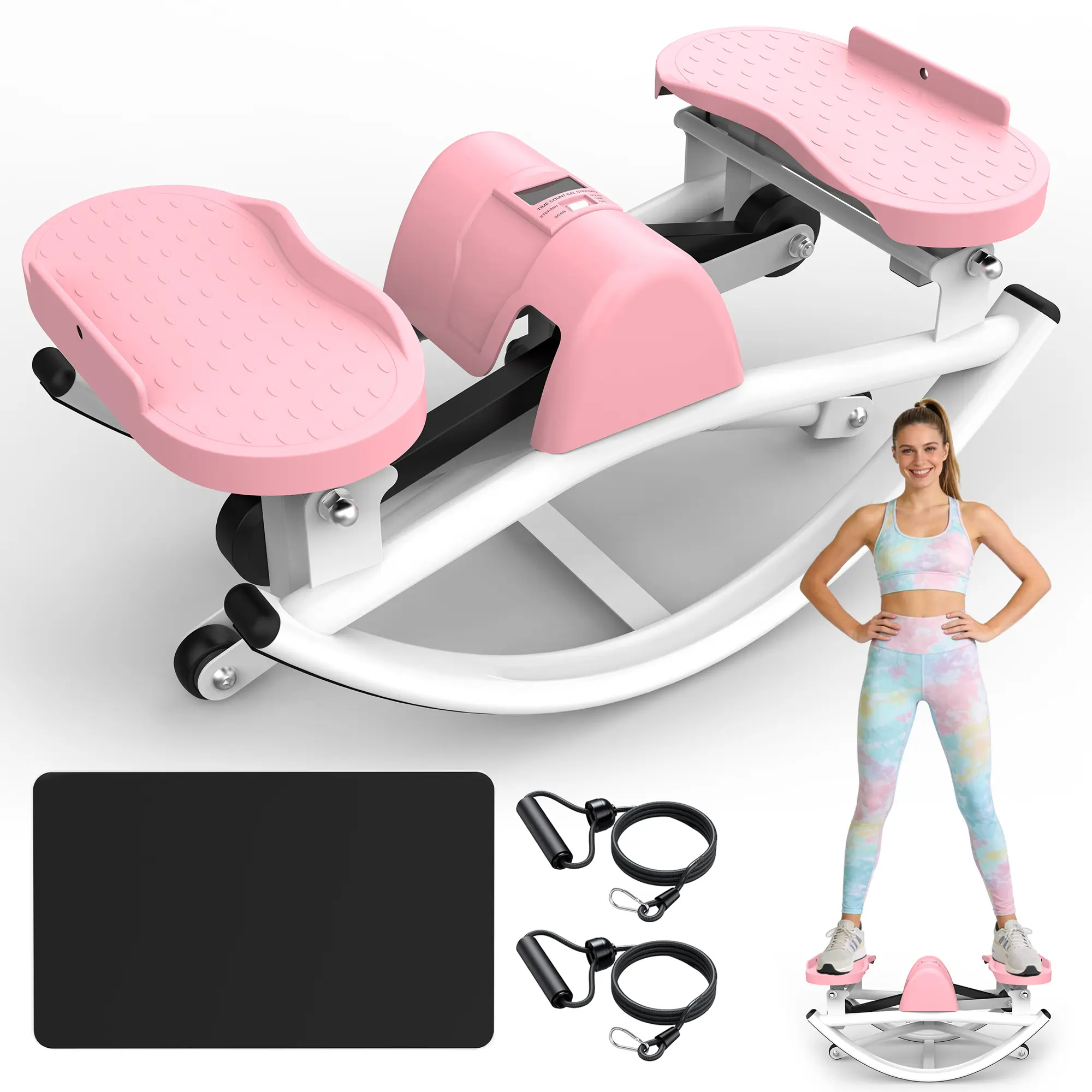 【KINMAC】Unisex Multi Function Stepper - Ergonomically Designed Fitness Support Stepper with Lateral Rocking, Resistance Bands, Anti-Slip Mat, Digital LCD Monitor, 330 lbs Capacity for Home Workout
