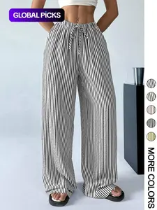 Women's Striped Print Drawstring Waist Pants, Casual Comfy Wide Leg Trousers for Daily Wear, Ladies Bottoms for All Seasons, Womenswear