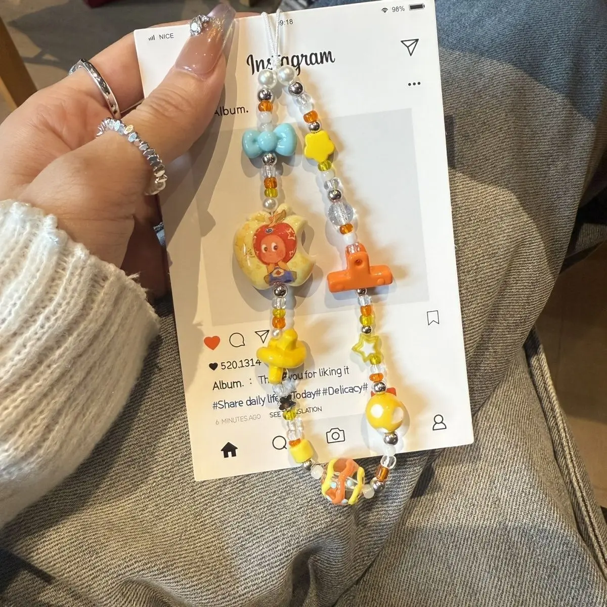 Cute Cartoon Starman Phone Charm, Beaded Phone Chain, Niche Design Bag Pendant, Versatile Keychain, All-in-One Collection