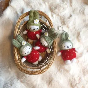 Strawberry Miffy Keychain crochet | Cute Handmade Amigurumi Crochet Bunny Charm plush for Bag/Backpack/Purse strawberry rabbit crochet bunny strawberry plush