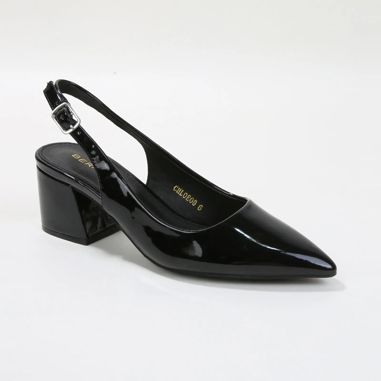 Women's Black Formal Patent Pointed-Toe Block Heel Shoe - Stylish Footwear for Special Occasions