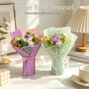 1pc handmade crocheted rose bouquet, artificial roses , floral arrangement, indoor and outdoor decoration, home and office décor, wedding, Independence Day, birthday, graduation and party decoration, a lovely gift for mothers, girls, and friends.