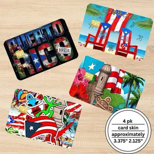 Puerto Rico Holographic Card Skin Stickers 4 Pack Assorted Designs 3.375 x 2.125 Universal Size Easy Peel Stick Application