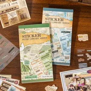 48 English letter sticker sheets book with English phrases geometric patterns, minimalist style, made coated paper PET dual materials, self adhesive DIY scrapbook journal decoration stickers