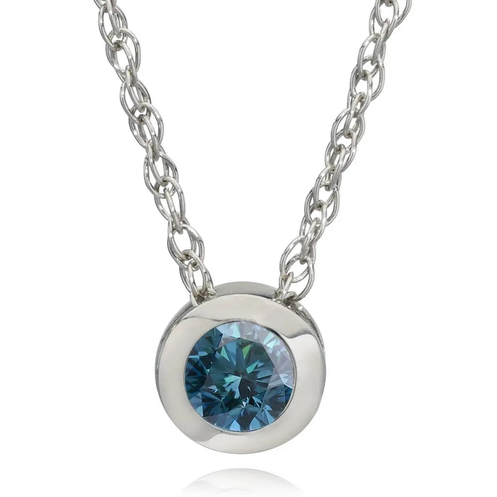1/2ct Solitaire Blue Diamond Pendant 14K White Gold