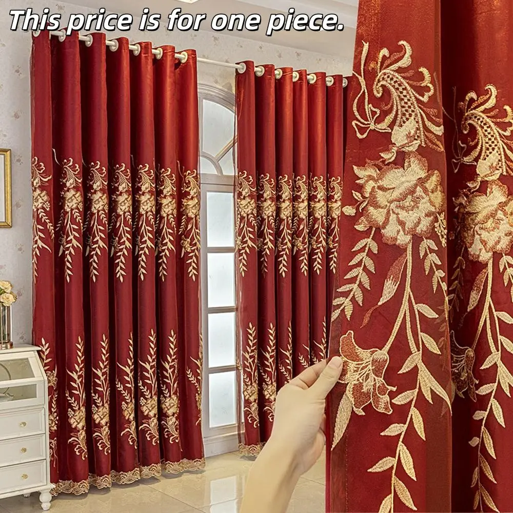 1PC Luxurious Christmas Curtain, Double Layer Chenille Embroidered Drapery, Home Textile, Custom Made for Living Room & Bedroom, Floor-Length Window Treatment, Customizable