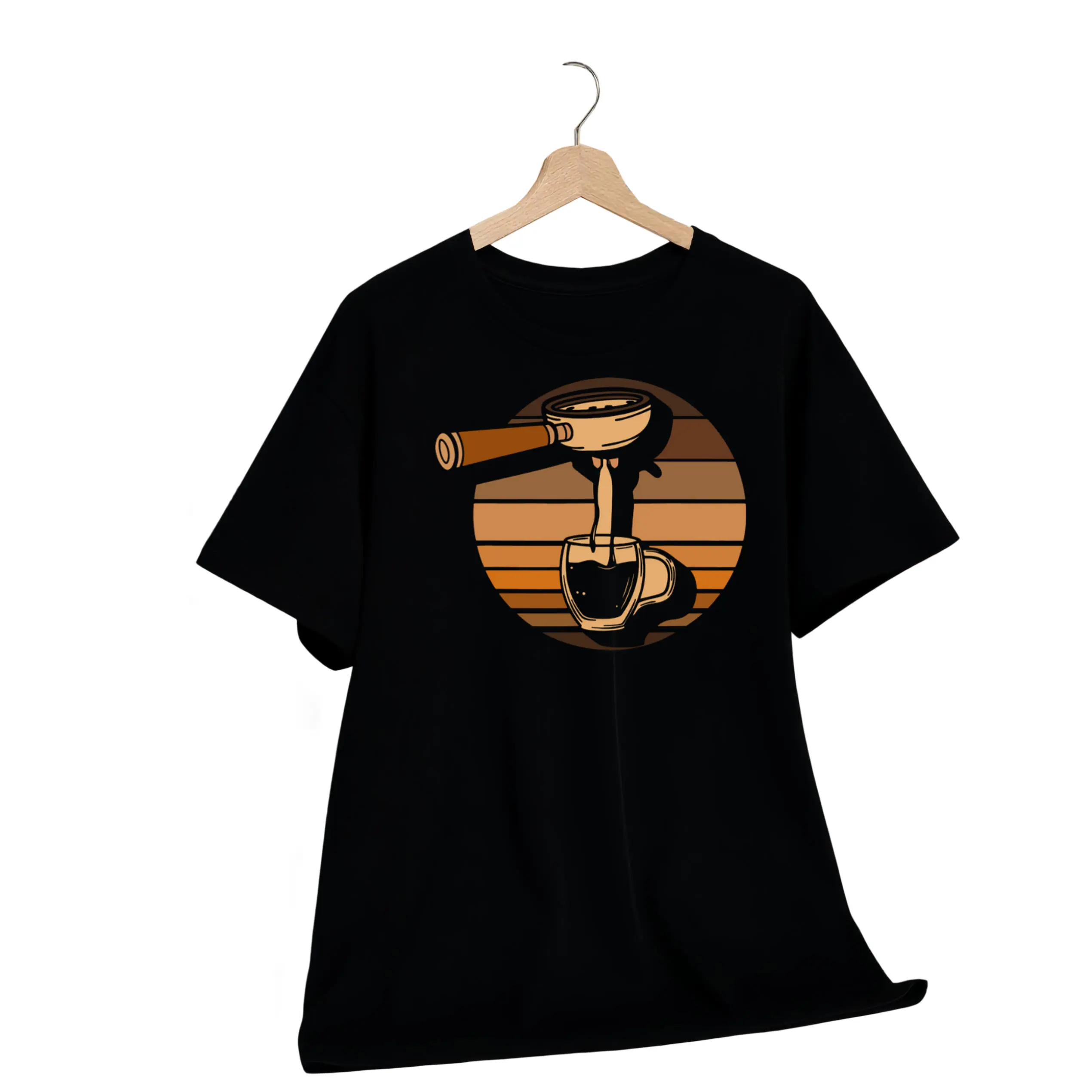 Men'S Vintage Coffee T-Shirt 220gsm | Retro Espresso Barista Shirt with Portafilter and Coffee Beans Design, Casual Fit Short Sleeve Tee for Coffee Lovers (S-XXXL), Machine Washable Gift for Baristas and Espresso Enthusiasts