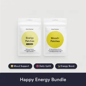 Kind Patches Happy Energy Bundle, 30 Mental Wellness Patches+30 Energy Patches, Supports dopamine and serotonin production, Caffeine, Red ginseng, Steady Release,Vegan