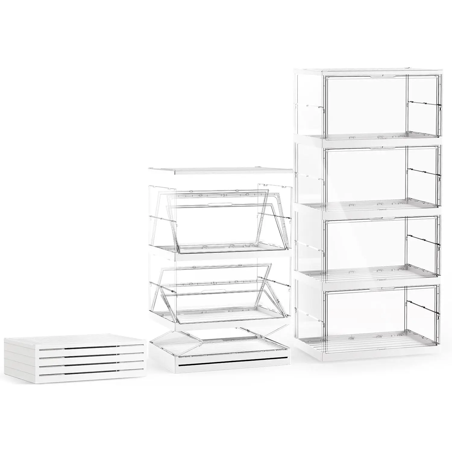 XOS 198QT Ultra Large Plastic PVC Collapsible Box with Foldable Lid - 4-Tier Home Organizer, Foldable Storage Bin for Bedroom, Home Office (Medium Size Option Included)