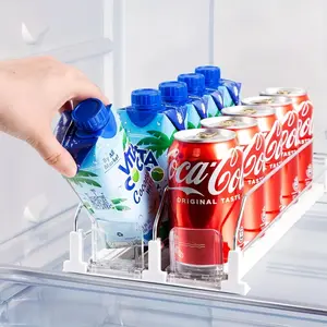 380mm Refrigerator Beverage Storage Box, Automatic Pusher Soda Can Organizer, Adjustable Width Transparent Dividers, Perfect Fridge Accessory, Fridge Organizers