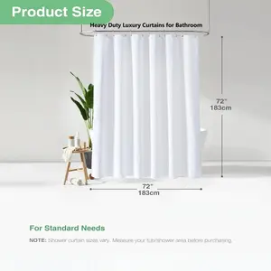 Luxury Hotel-Grade White Shower Curtain - Heavy Duty Thick, 72x72 Inches with Hooks, High Quality Bathroom Liner, Home, or Hotel Bathrooms - Premium Soft Cloth Shower Curtain for Modern Bathrooms