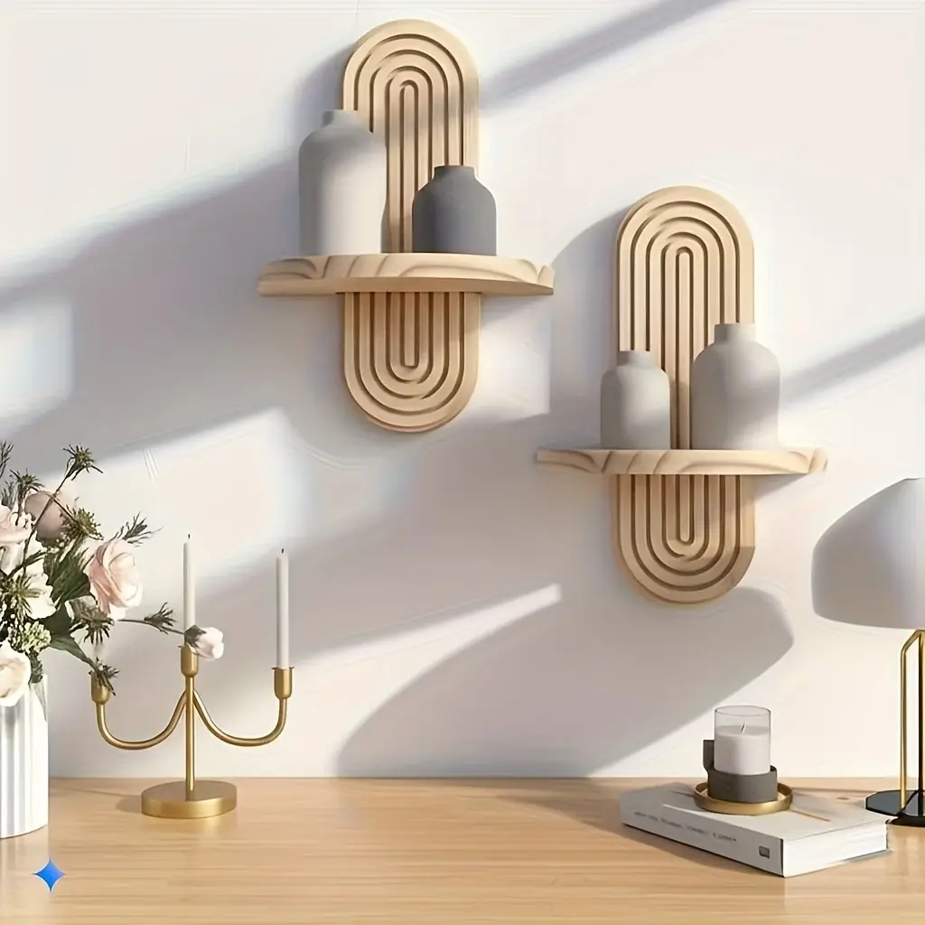 Bohemian Wooden Wall Shelf Board for Small Potted Plants, Hanging Display, Decorative, Space Saving Design, Suitable for Living Room, Bedroom, Dining Room, Bathroom, Office