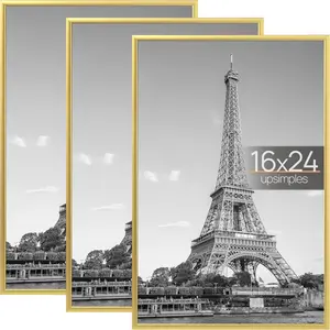 16x24 Picture Frame Gold 3 Pack, Scratch-Proof Poster Frames 16 x 24 for Photo Gallery - Slide-In Strips, Horizontal or Vertical Wall Mounting Decor Black