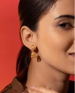 Bollywood Small Size Gold Plated Delicate Traditional Indian Jhumka Earrings