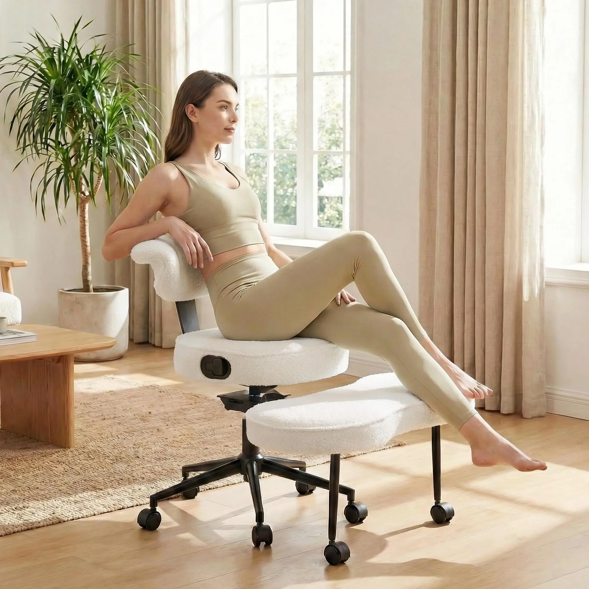 Garvee Ergonomic Cross Legged Office Chair, 360° Swivel Meditation Chair with Wheels Strong Lumbar Support, Adjustable Height Kneeling Desk Chairs for ADHD & Yoga, Criss Cross Chair for Home