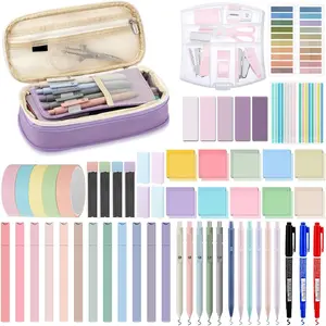 60 count Aesthetic Book Annotation Kit Pencil Case with Highlighter Gel Pen Mechanical Pencil  Bookmarks Transparent Sticky Note Tabs Mini Office Supplies(Purple)