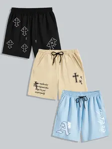 Men's Cross Letter Graphic Print Drawstring Track Shorts, Active Athletic Shorts, Casual Regular Fit Pocket Elastic Waist Shorts for Summer, Shorts for Men, Back To School Outfits, Mens Bottoms for Daily Wear