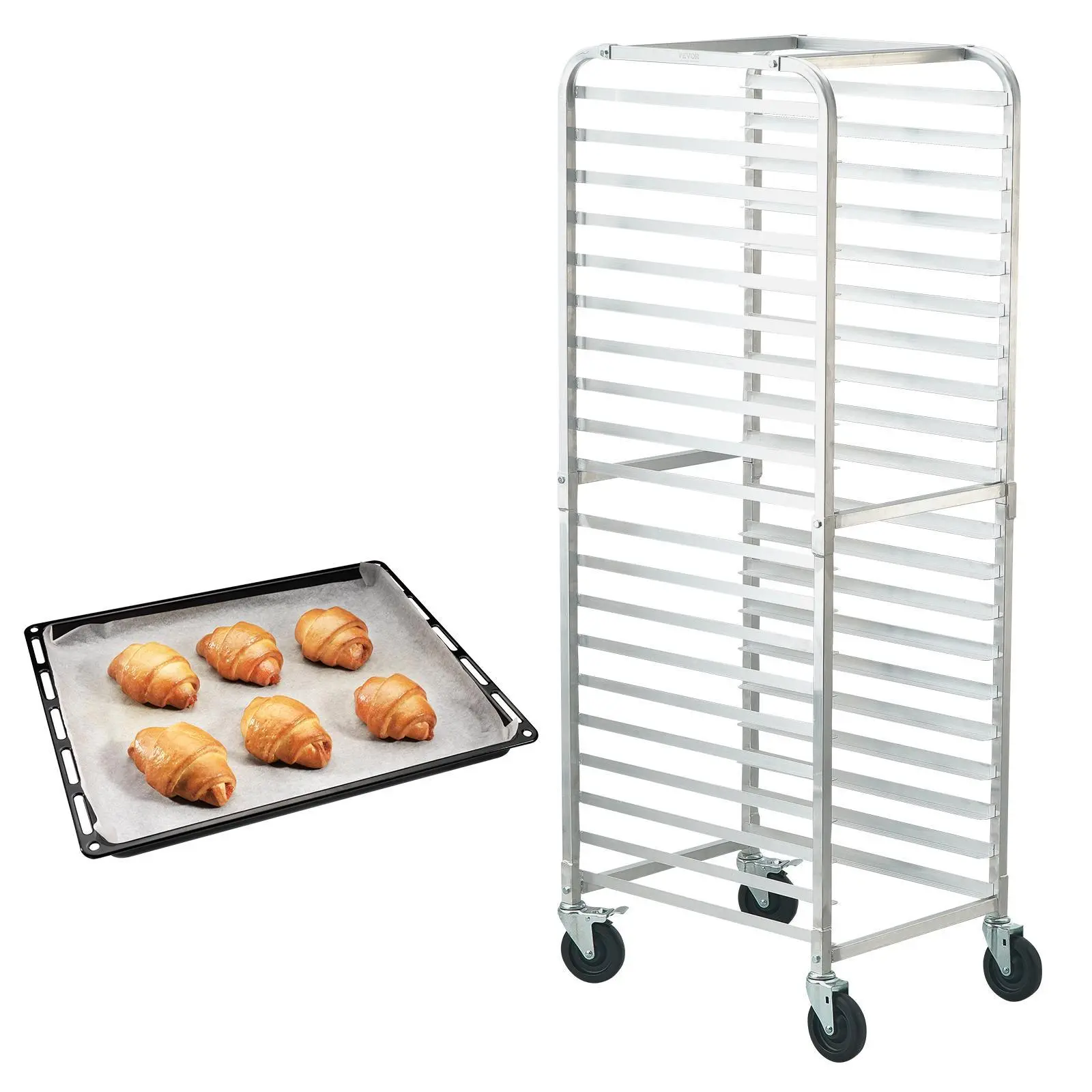 【summerfinds】VEVOR Bun Pan Rack, 20-Tier Commercial Bakery Racks with Brake Wheels, Aluminum Racking Trolley Storage for Half & Full Sheet, Speed Rack For Kitchen Home, Bread Baking Equipment, 26"L x 20.4"W x 70"H