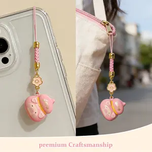 Cute Pig Water Bell Keychain, Japanese Style Clear Sound Key Ring, Braided Rope Plum Blossom Pendant, Lucky Charm Mobile Chain, Unique Gift