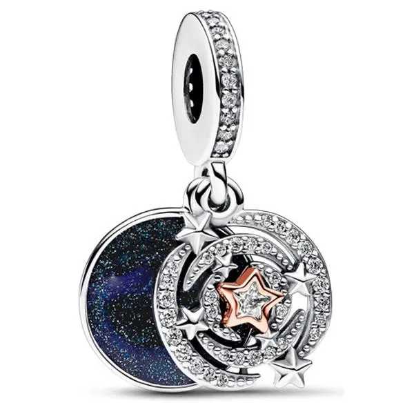 Women's Pandora Shooting Star Double Dangle Charm - 14ct Rose Gold-Plated 2-Tone Metal Blend, Enamel Accents Daily Costume Charms & Pendants, 782975C01 Dangling Star Accessory