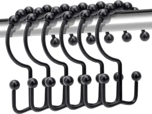 Pack of 12 Rust Proof Double Sided Shower Curtain Hooks, Shower Curtain Rings