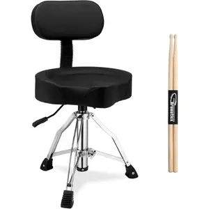 Ergonomic Adjustable Hydraulic Drum Throne with Backrest, Saddle-Design Heavy-Duty Adjustable Swivel Stool for Drummers, Black, Adjustable Swivel Stools