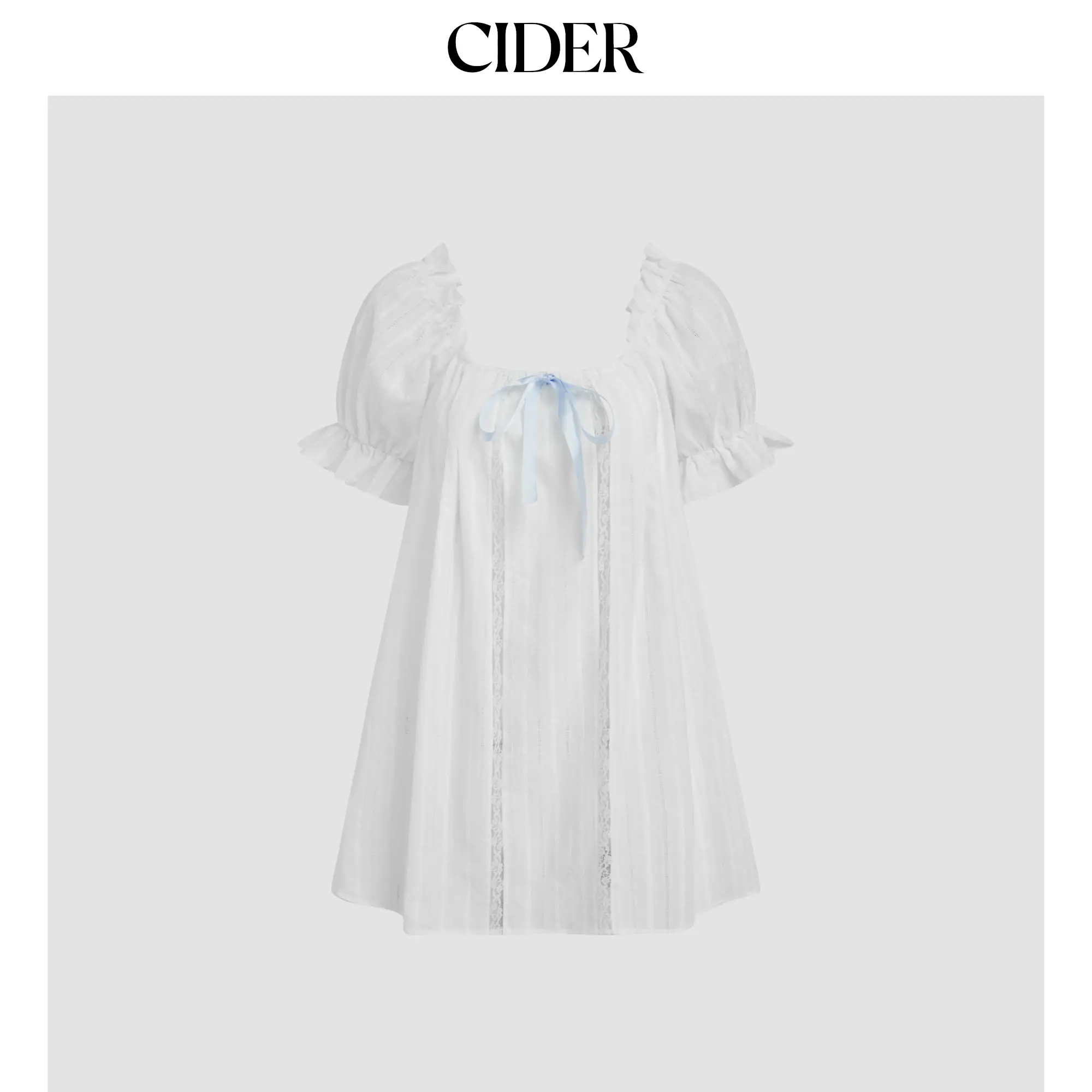 Cider U-neckline Bowknot Lettuce Trim Puff Sleeve Mini Nightdress