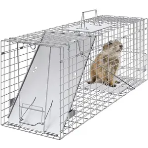 Fathersdaygift summervibes VEVOR Live Animal Cage Trap, 31x 10x 12 Humane Cat Trap Galvanized Iron, Folding Animal Trap with Handle for Rabbits, Stray Cats, Squirrels, Raccoons, Groundhogs and Opossumsdealsforyoudays