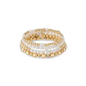 Ettika Freshwater Pearl Party Bracelet Set with Pearl Beads and Gold Accents