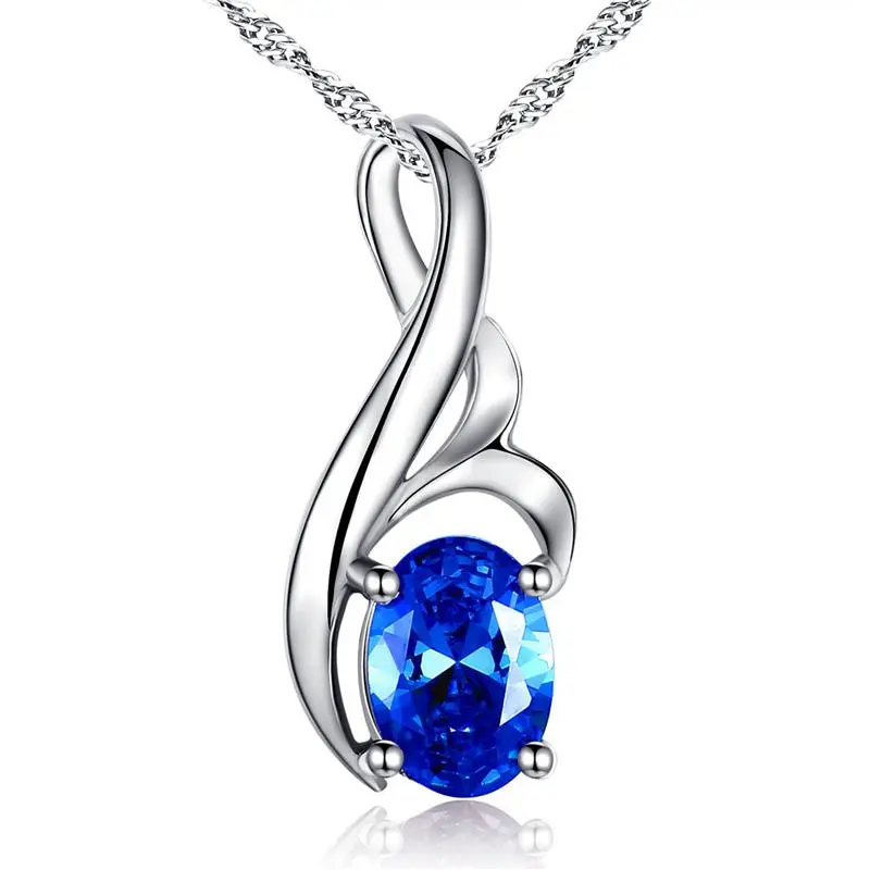 Women 925 Sterling Silver Pendant Necklace Simulated Sapphire Gifts for Her Girl
