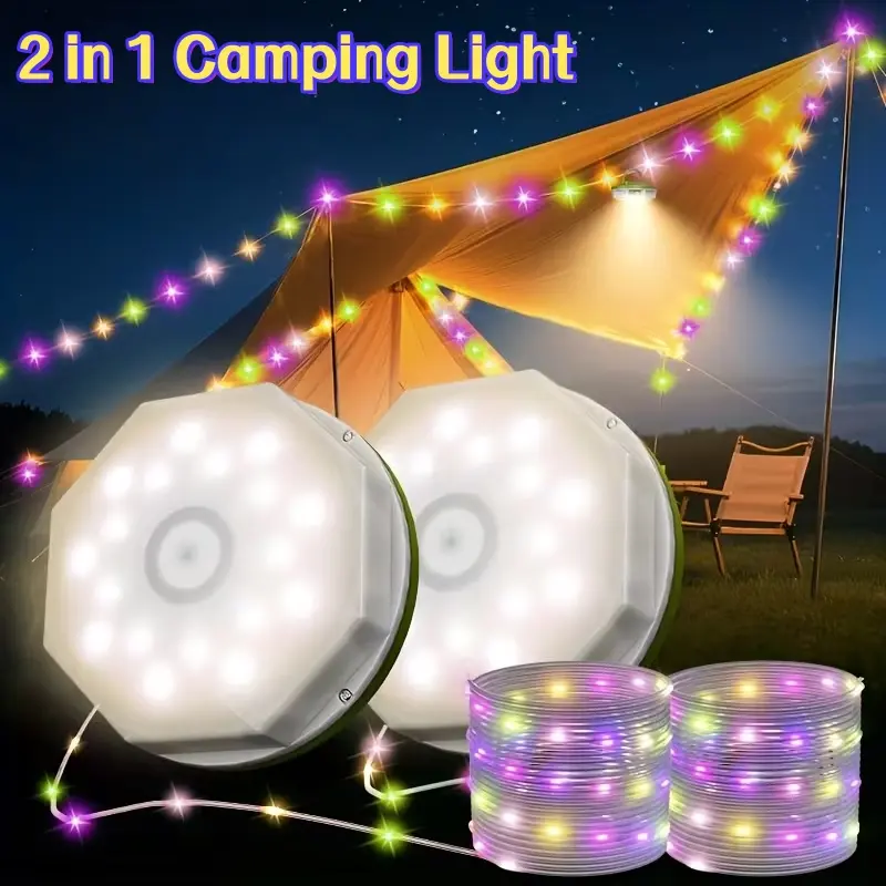 2-in-1 Camping Light String, USB-Rechargeable Outdoor Light Strip, Portable Camping Light, Tent Light String with 4 Modes, IP44 Rated for Outdoor Hiking, Camping, and Garden Decor, Christmas, Valentine's Day Decorations