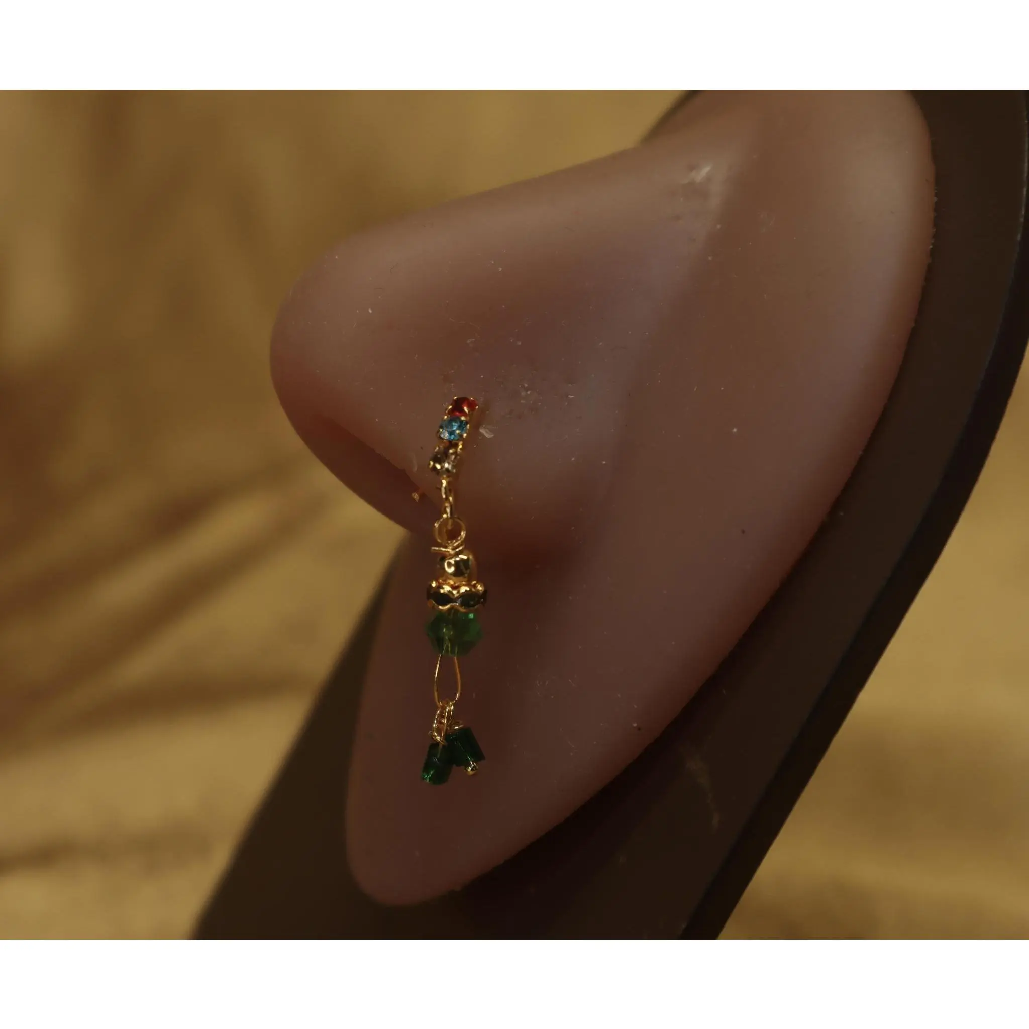 Elegant Nose Hoop with Dangling Spherical Balls