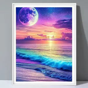 Seaside Sunset Pattern Diamond Arts Colorful Painting Kit without Frame, DIY 5D Diamond Arts Crafts Kit, Wall Art Decorations for Home, Artwork, Diamond Pattern Design