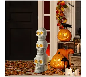 Glitzhome 25.50"H Ligted Halloween Skull PorchDecor W Timer