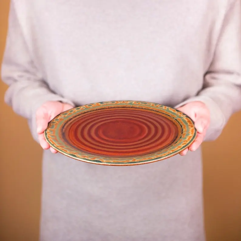 Red Ceramic Dinner Plate, Handmade Pottery Dinnerware
