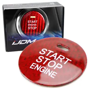 iJDMTOY Gloss Red Real Carbon Fiber Keyless Engine Start/Stop Push Start Button Cover w/Indicator Light Opening, For Mazda 3 6 CX-3 CX-5 CX-9 MX-5 w/Push Start Engine Feature