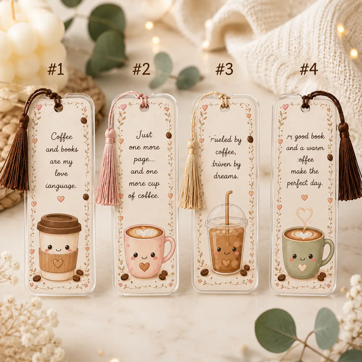 Acrylic Coffee Bookmark with Tassel, Cute Coffee Lover Bookmarks, Double Sided Reading Bookmark, Book Lover Gift, Cute Book Accessories