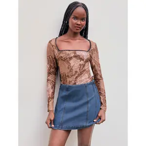 Cider [size 2-26] Square Neck Paisley Floral Bodysuit SwimWeek