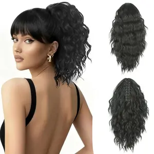 Clip on Ponytails for Women - 12 Inch Curly Black Ponytail Extension, Curly Pony Tails Hair Extensions, Synthetic Hair Extensions Ponytail, Natural Hair Pieces for Women (Color: Black)