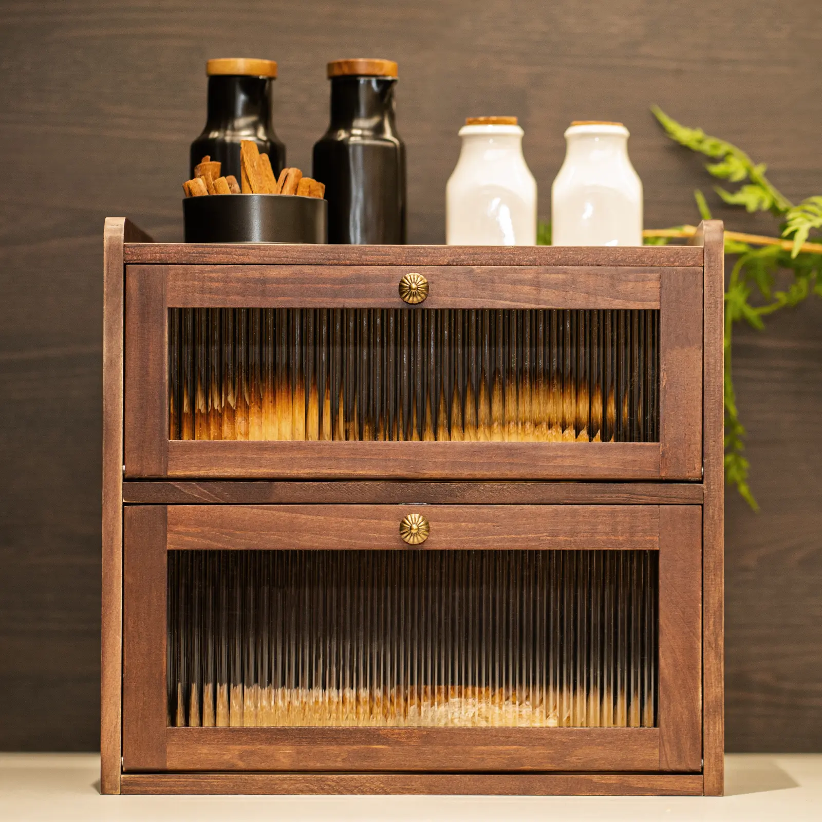 Solid Wood Bread Box for Kitchen Countertop , 2-Tier Large Wooden Bread Storage Bin , Farmhouse Bread Keeper for Homemade Bread, Brown (50 Deli Papers) #DealsForYouDays