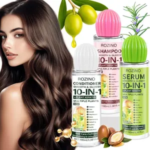 Rozino 10-in-1 Hair Care Set with Shampoo Conditioner & Serum for Smooth Glossy Hair with Plant Keratin and Multiple Plants