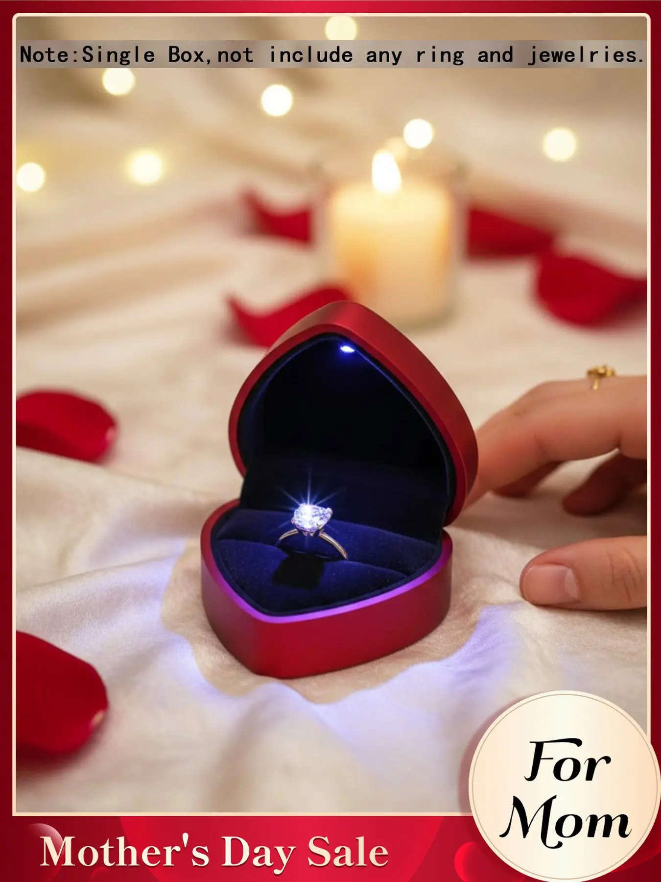 Mother's Day Gift Heart-Shaped Jewelry Box with Light, Luxury Ring Box for Valentine's Day, Elegant Gift Packaging for Weddings and Anniversaries