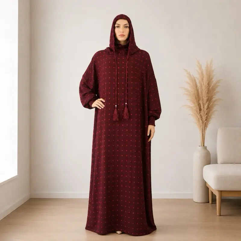Women's Polka Dot Abaya Set, 2-Piece Loose Abaya with Matching Hijab, Elegant Muslim Clothing for Daily Wear, Prayer & Eid, Islamic Modesty Clothes, Modest Style, Mustard, Hijab Style, Modest Fashion, Muslim Dresses, Hijabi Fashion, Matched Hijab Set