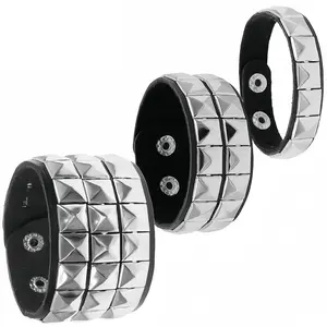 Studded Bracelet Adjustable 80s Leather Punk Rock Gothic Style Armlet Set for Women Men 3 Pcs Leather Rock Wristband Cuff Bangle Unisex Party Accessories