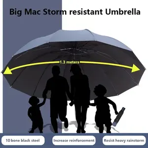 Foldable Manual 130cm Umbrella, 10-Bone Design, Thick Rubber, Super Large Anti-Storm Protection, Ideal for Rain & Sun Use