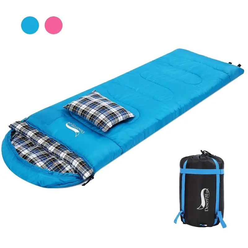 Desert&Fox Lightweight Flannel 1-Person Compressible Sleeping Bag with Pillow - Cold Weather Envelope Sack, 4.85 lbs, Portable Sack for Camping,Hiking - Ideal for 23°F-41°F