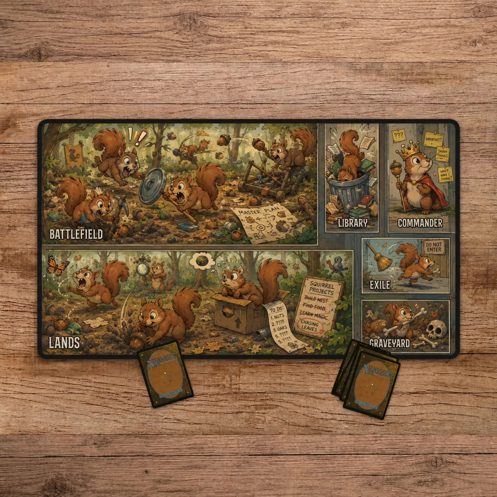 ADHD Squirrel Playmat Magic The Gathering MTG Commander TCG Trading Cards Game Gaming Mousepad and Playmat, Desk Pad for Gamers