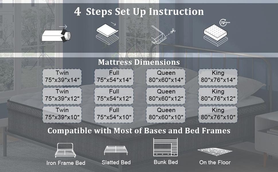 Medium Firm Hybrid Mattress in a Box Cooling Memory Foam Motion Isolation Edge Support Upgrade Your Sleep (Twin/Full/Queen/King) Medium Firm Hybrid Mattress in a Box Cooling Memory Foam Motion Isolation Edge Support Upgrade Your Sleep (Twin/Full/Queen/King)