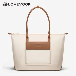 LOVEVOOK Grace Laptop Handbag for Women,Large-capacity Multi-compartment Work Bag,Waterproof and Breathable Nylon and Genuine Leather,with a separate laptop compartment and functional pouch,suitable for various occasions